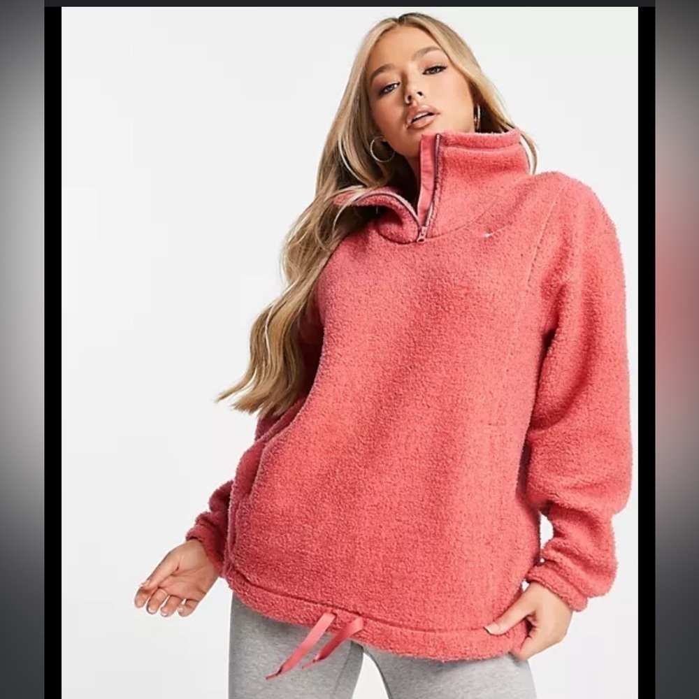Nike women’s pink therma fit teddy pull over sweatshirt jacket XL
